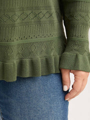 Ruffled Hem Front Tie Textured Lightweight Cardigan