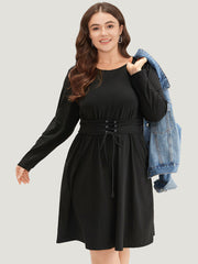 Solid Pocket Drawstring Ties Dress