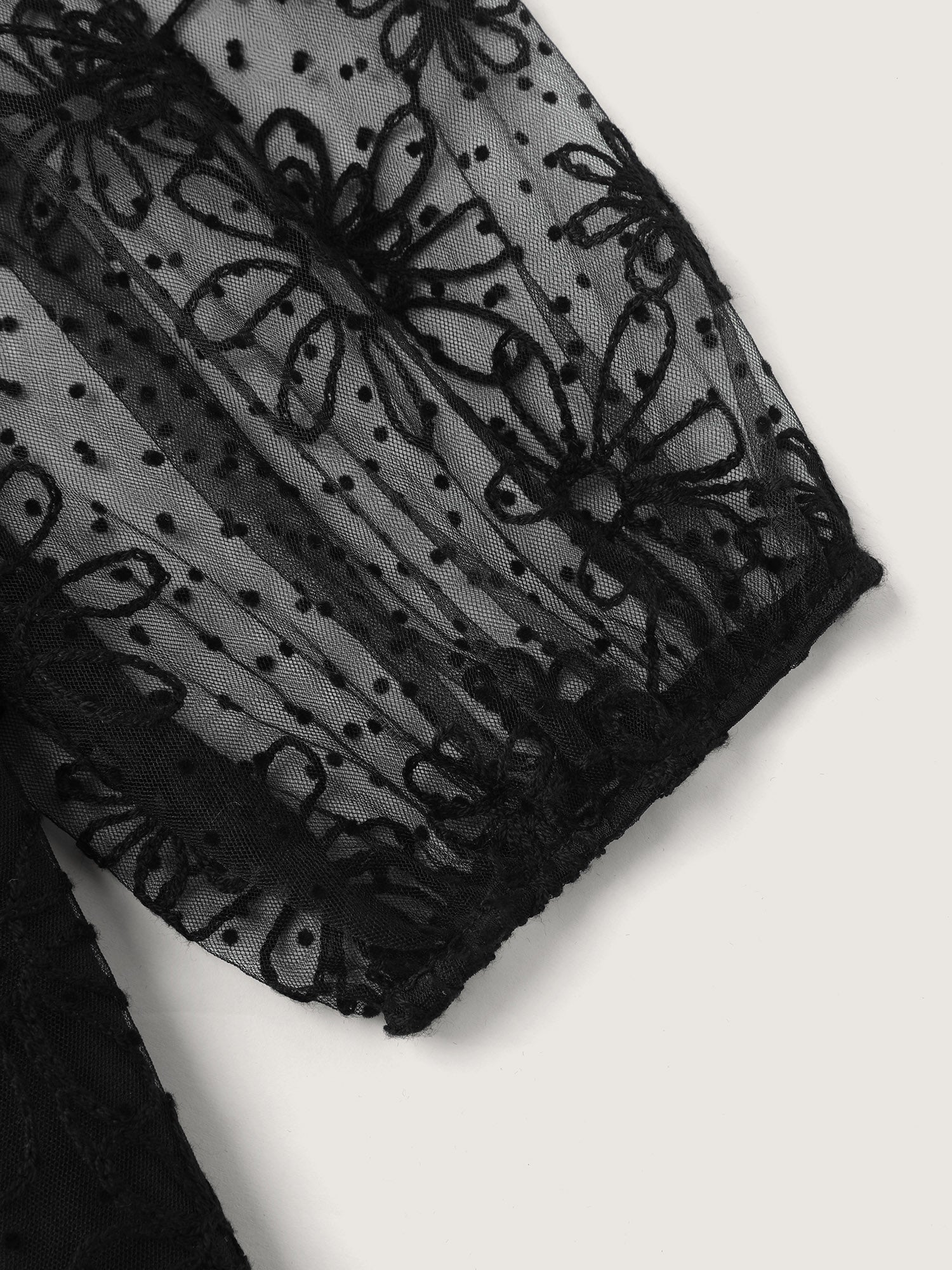 Sheer Floral Sleeve Belted Waist Midi Dress