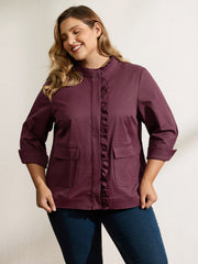 Ruffled Edge Cropped Hem Pocket Jacket