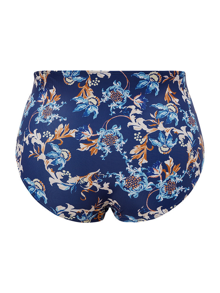 Floral Knot Front Ruched Ruffles Swim Dress