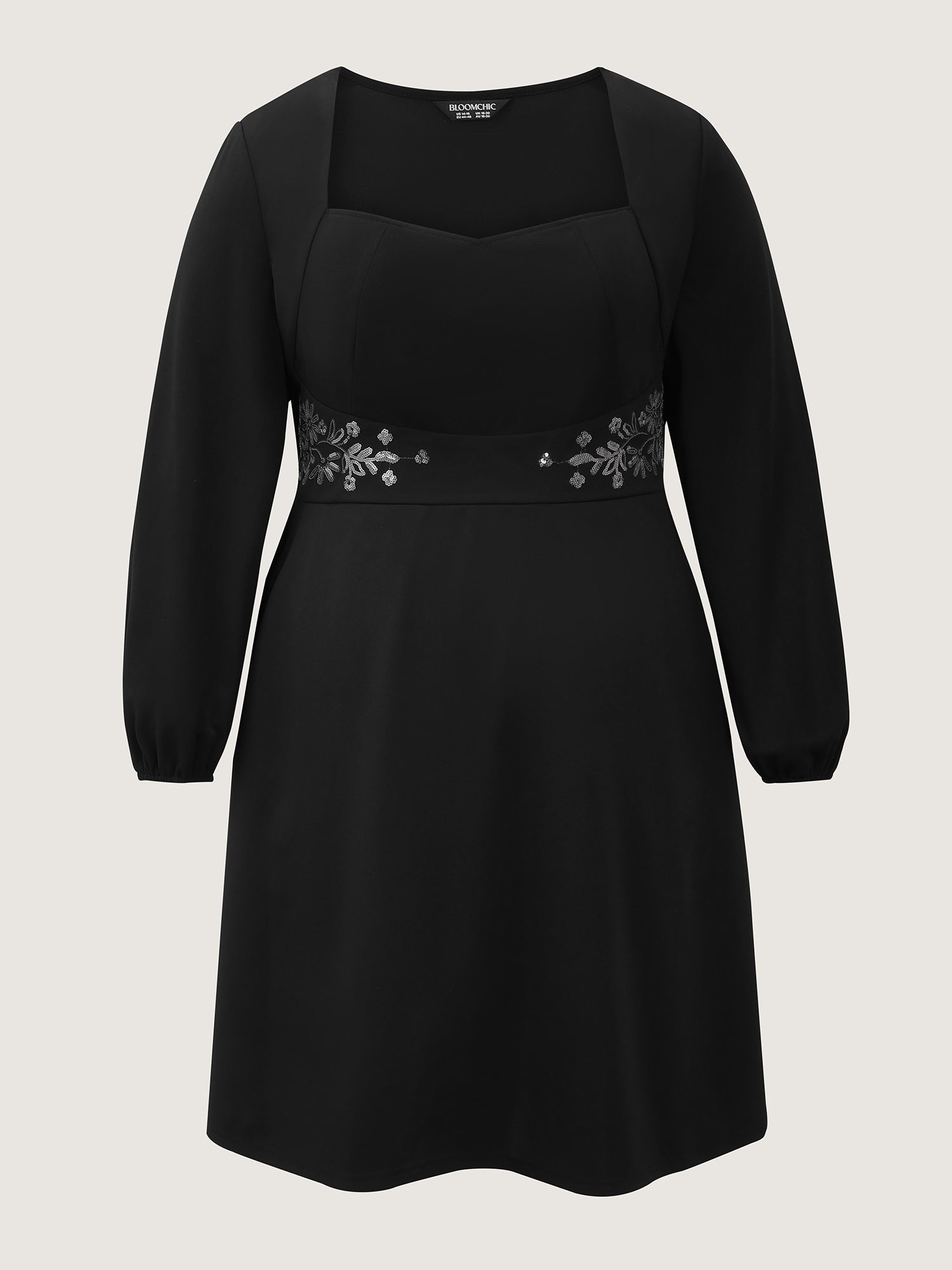 Sequin Embroidery Waist-Defining Pocket Knee Dress