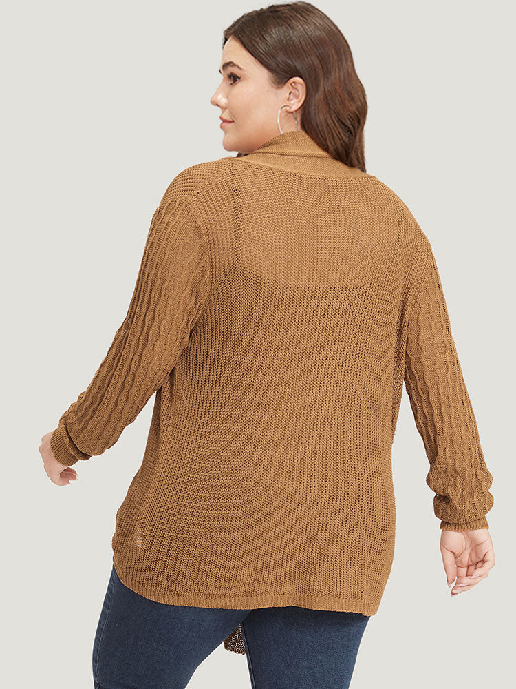 Solid Lapel Collar Patchwork Asymmetrical Hem Cardigan