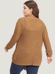 Solid Lapel Collar Patchwork Asymmetrical Hem Cardigan