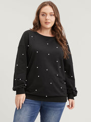 Solid Pearl Beaded Drop Shoulder Sweatshirt