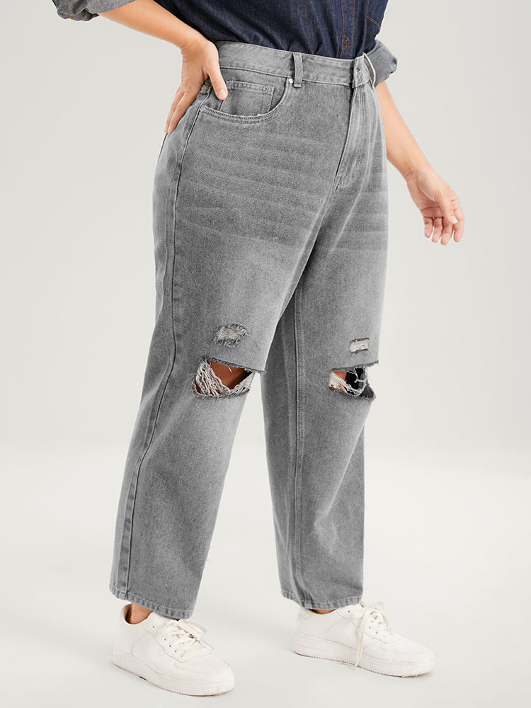 Boyfriend Wide Leg Non Stretchy High Rise Medium Wash Jeans