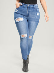 Skinny Very Stretchy High Rise Asymmetrical Distressed Jeans
