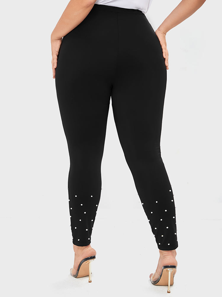 Solid Pocket Beaded Hem Leggings