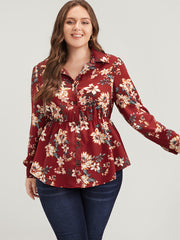 Floral Print Shirt Collar Button Up Blouse