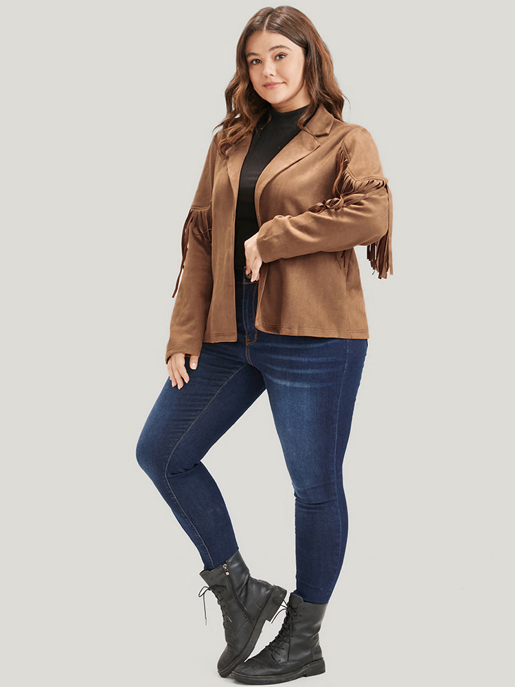 Solid Fringe Trim Open Front Coat