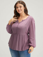 Solid Crochet Lace Lantern Sleeve Flutter Blouse