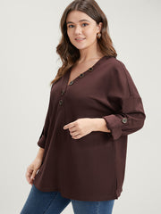 Solid Cuffed Sleeve Split Hem Long Tee