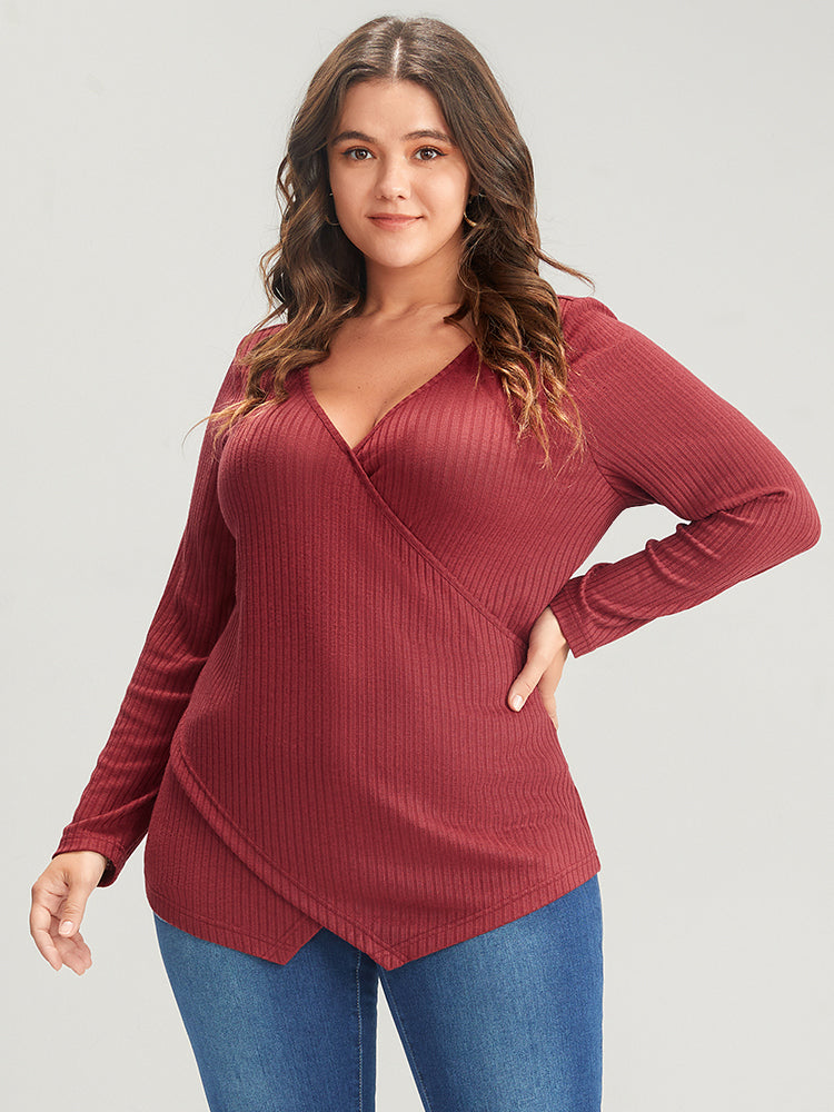 Solid Crisscross Rib Knit Long Tee