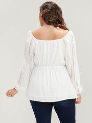 Solid Lace Patchwork Lantern Sleeve Blouse
