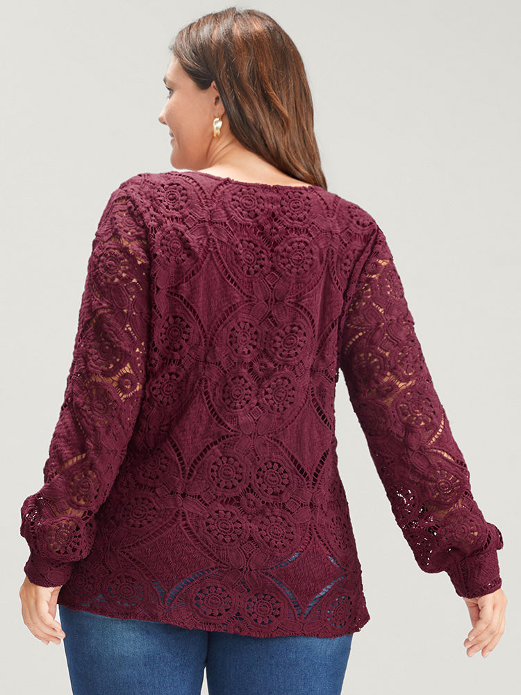 Solid Crossover Hem Lace Blouse