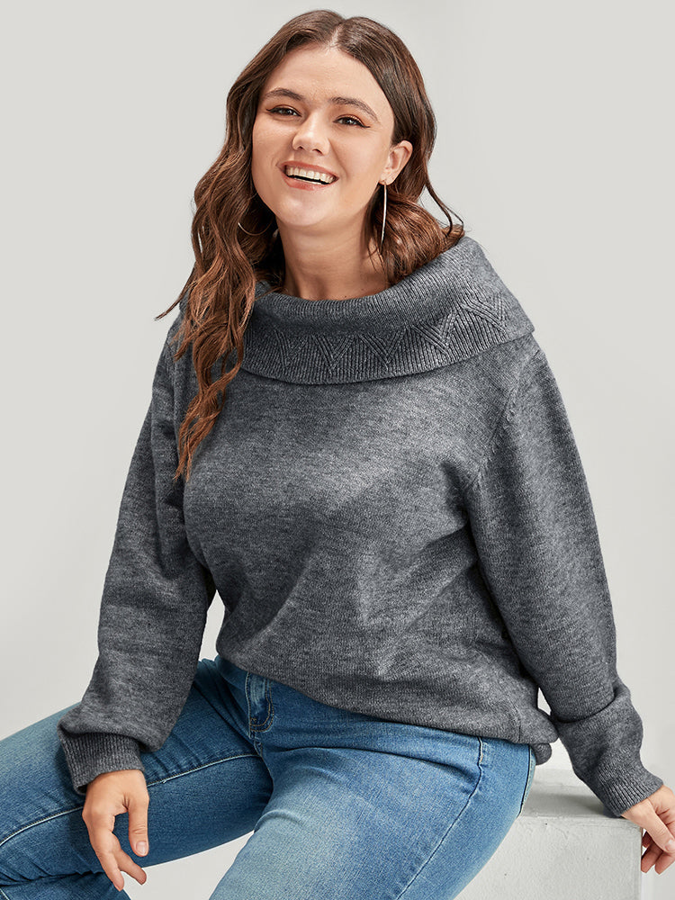 Solid Pointelle Knit Foldover Off Shoulder Knit Top