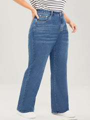 Wide Leg Moderately Stretchy High Rise Medium Wash Jeans