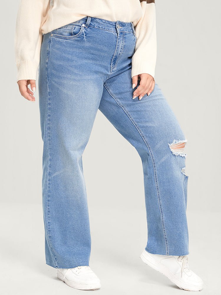 Boyfriend Wide Leg Slightly Stretchy High Rise Light Wash  Jeans