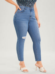 Skinny Very Stretchy High Rise Medium Wash Distressed  Ankle Jeans