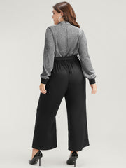 Solid Patchwork Pocket Keyhole Belted Sequin Jumpsuit