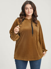 Solid Corduroy Drawstring Hooded Sweatshirt