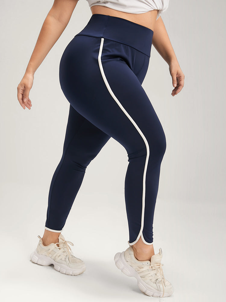 Solid Wide Waistband Contrast Trim Skinny Leggings