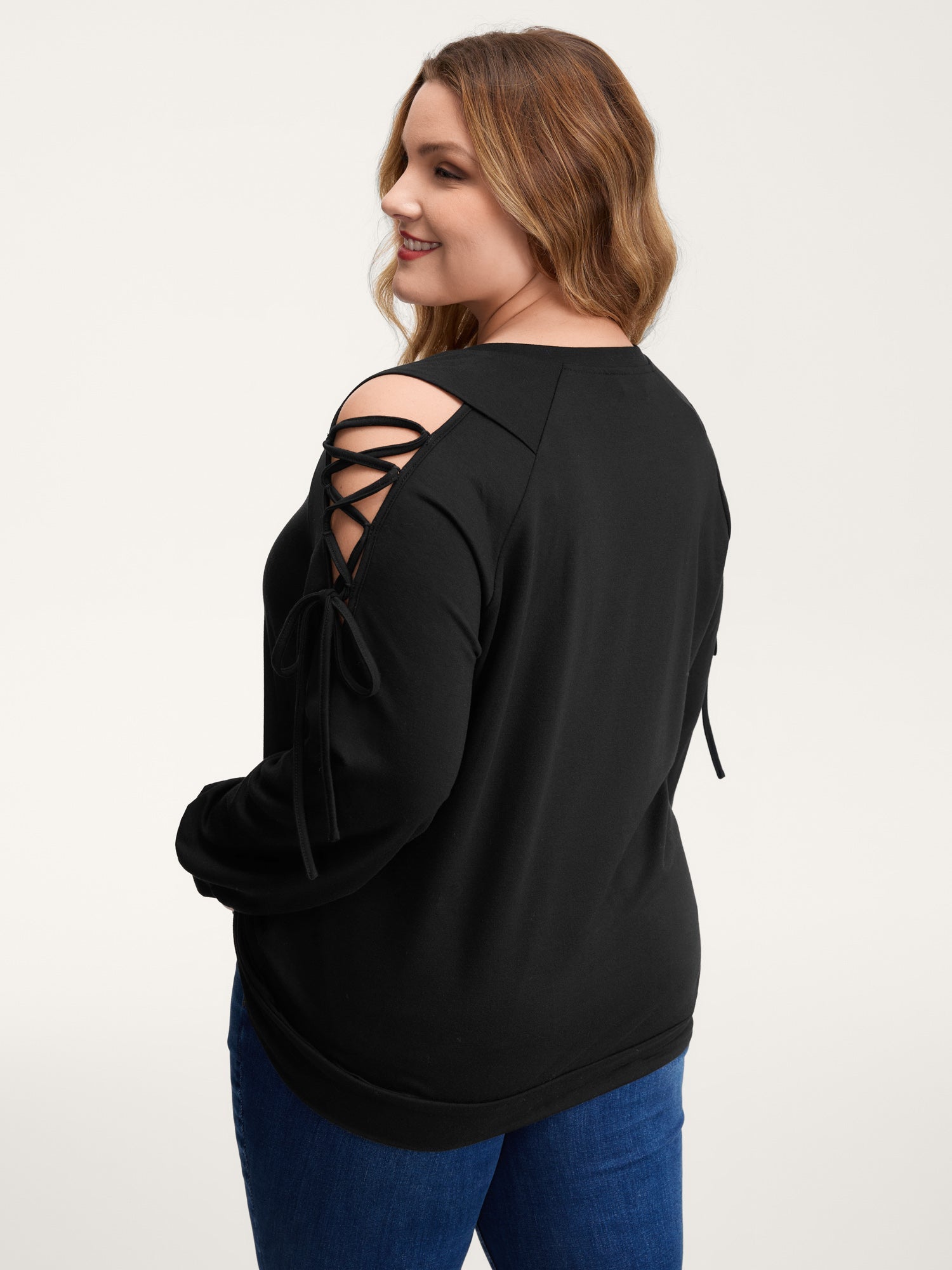 Shoulder Crosstie Design V-Neck Sweatshirt