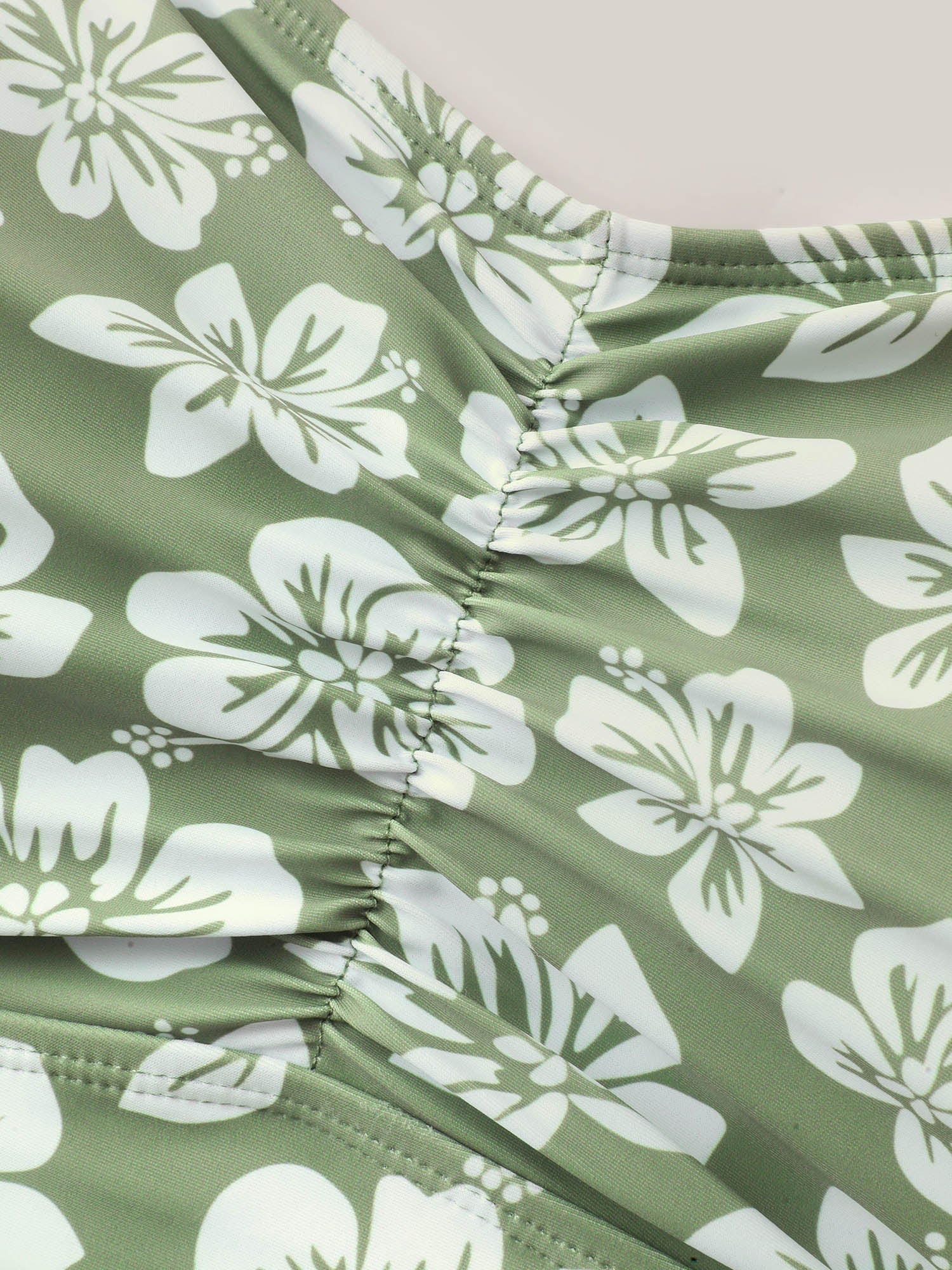 Serene Floral Pattern Pleated Swim Dress