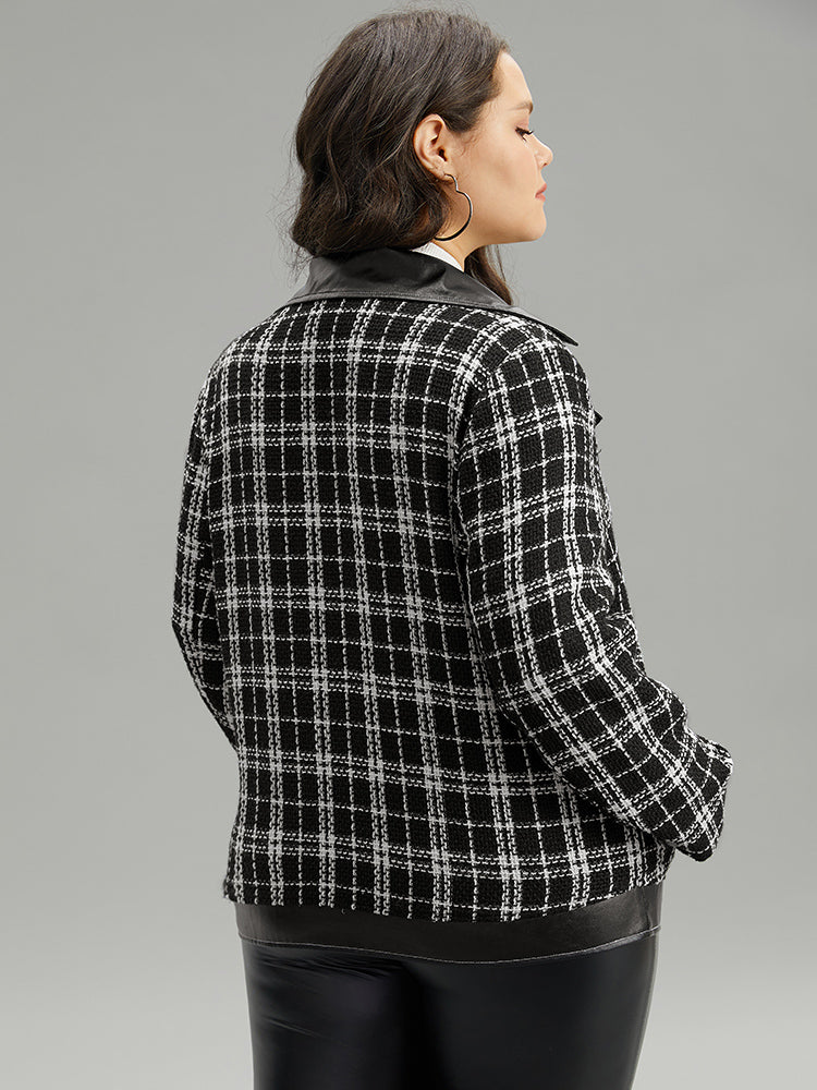 Plaid PU Patchwork Zipper Fly Jacket