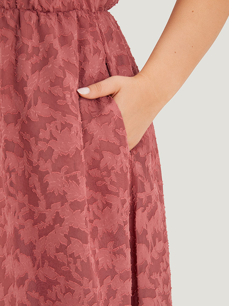 Plain Ruffle Trim Pocket Tie Neck Lace Up Dress