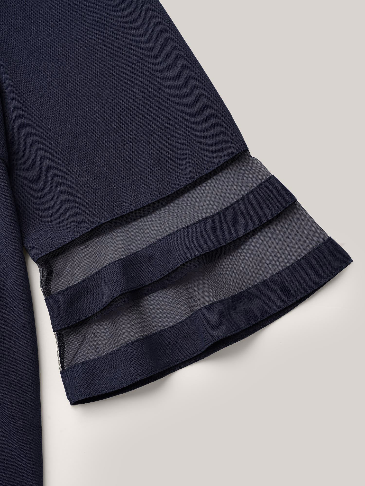 Sheer Sleeve Patchwork Asymmetrical Neckline Blouse