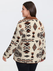 Suede Fleece Mix Geometric Print Jacket