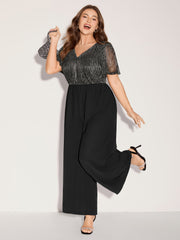 Shimmery Bow Back Tie Contrast Jumpsuit