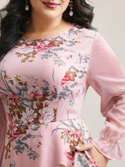 Floral Print Spliced Waist Cinched Midi Dress