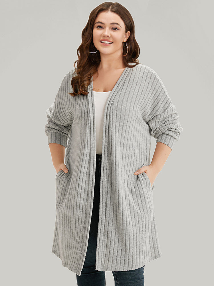 Plain Pocket Texture Open Front Kimono