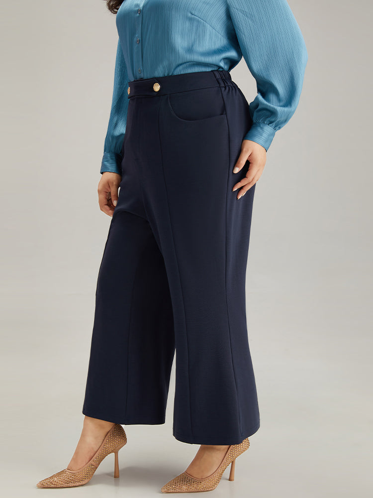 Solid Metal Detail Pocket Flare Leg Pants