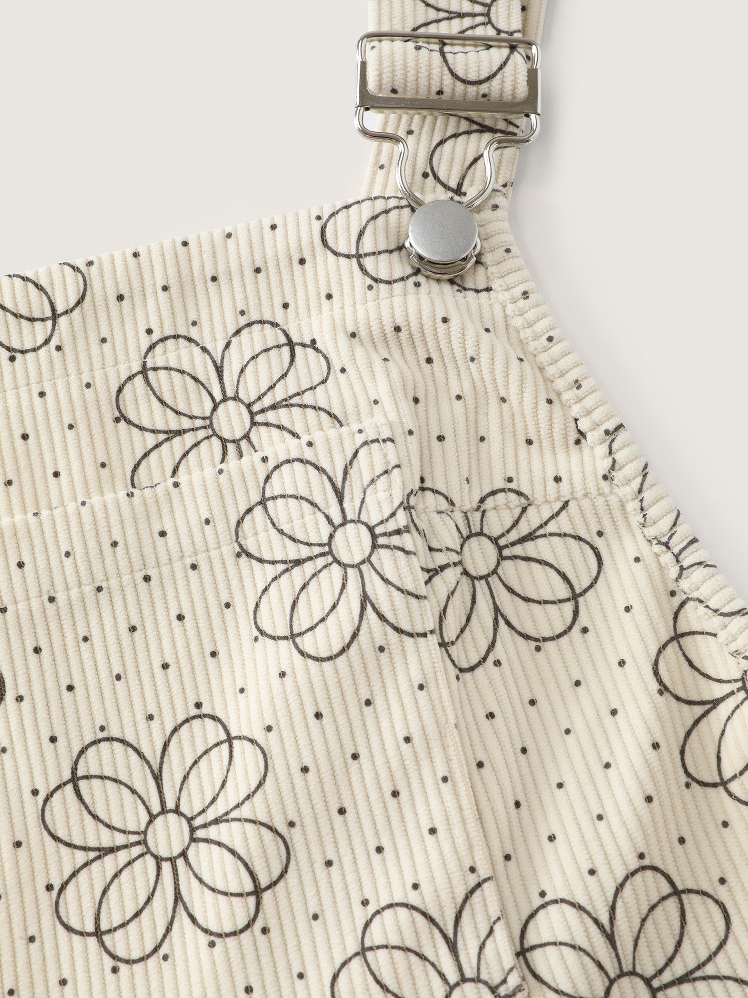 Floral Print Corduroy Pockets Jumpsuit