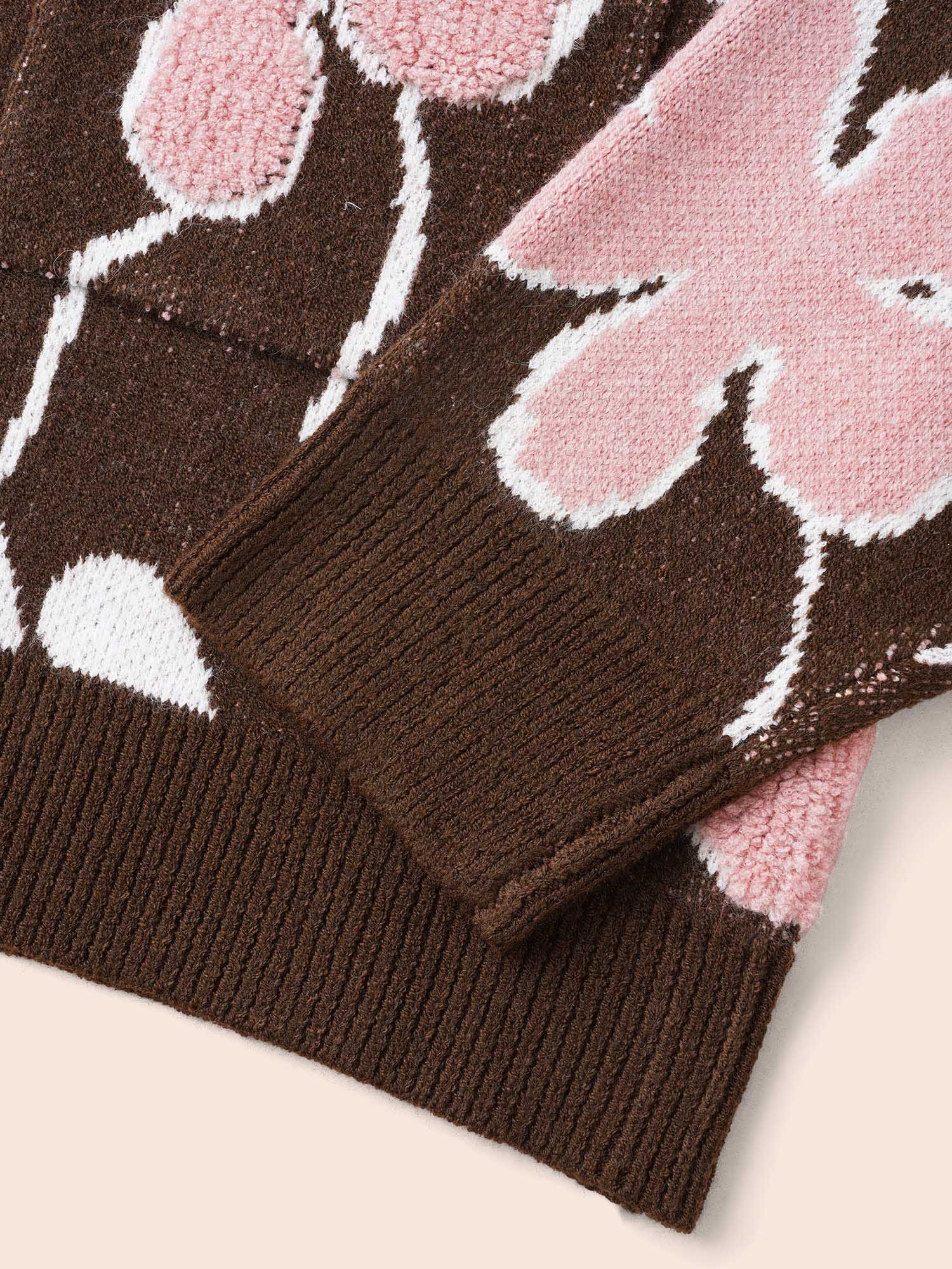 Floral Jacquard Open Front Pocket Cardigan