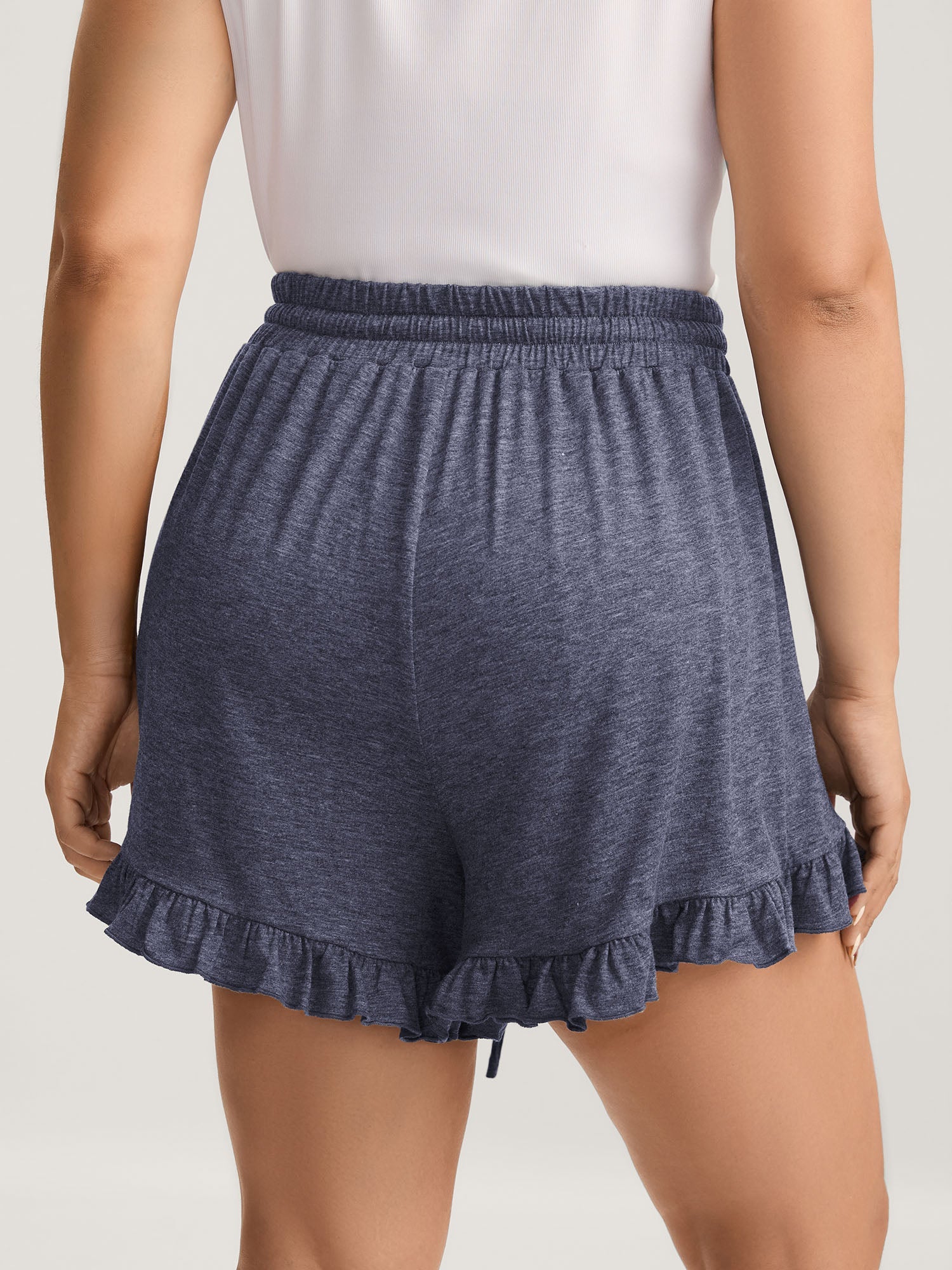 Supersoft Mixed Color Knit Drawstring Ruffled Shorts