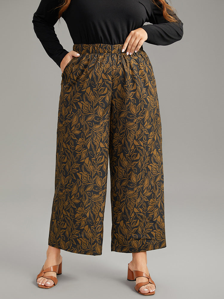 Silhouette Floral Print Elastic Waist Wide Leg Pants