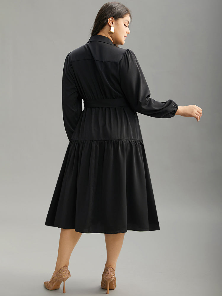 Anti-Wrinkle Shirt Collar Belted Metal Detail Dress