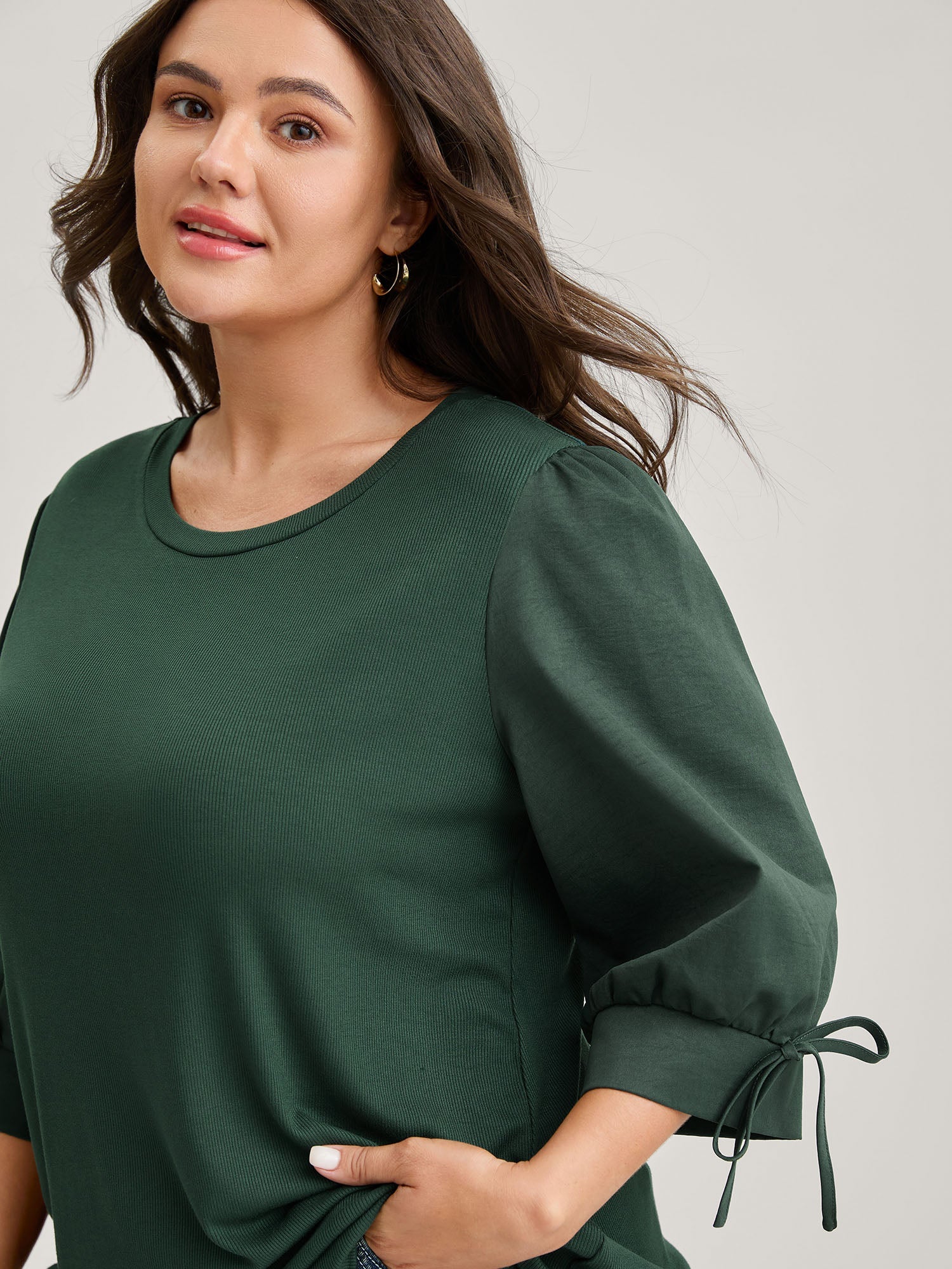 Sleeve Tie Plain Knit Solid Top