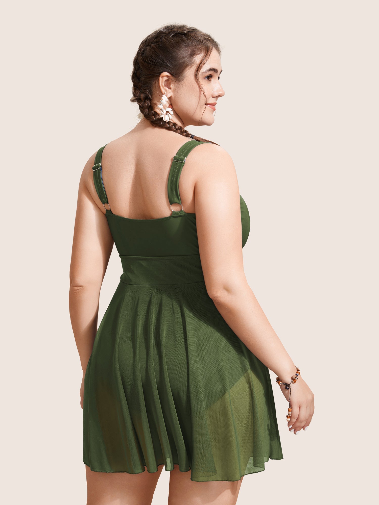 See Through Patchwork Gathered Swim Dress