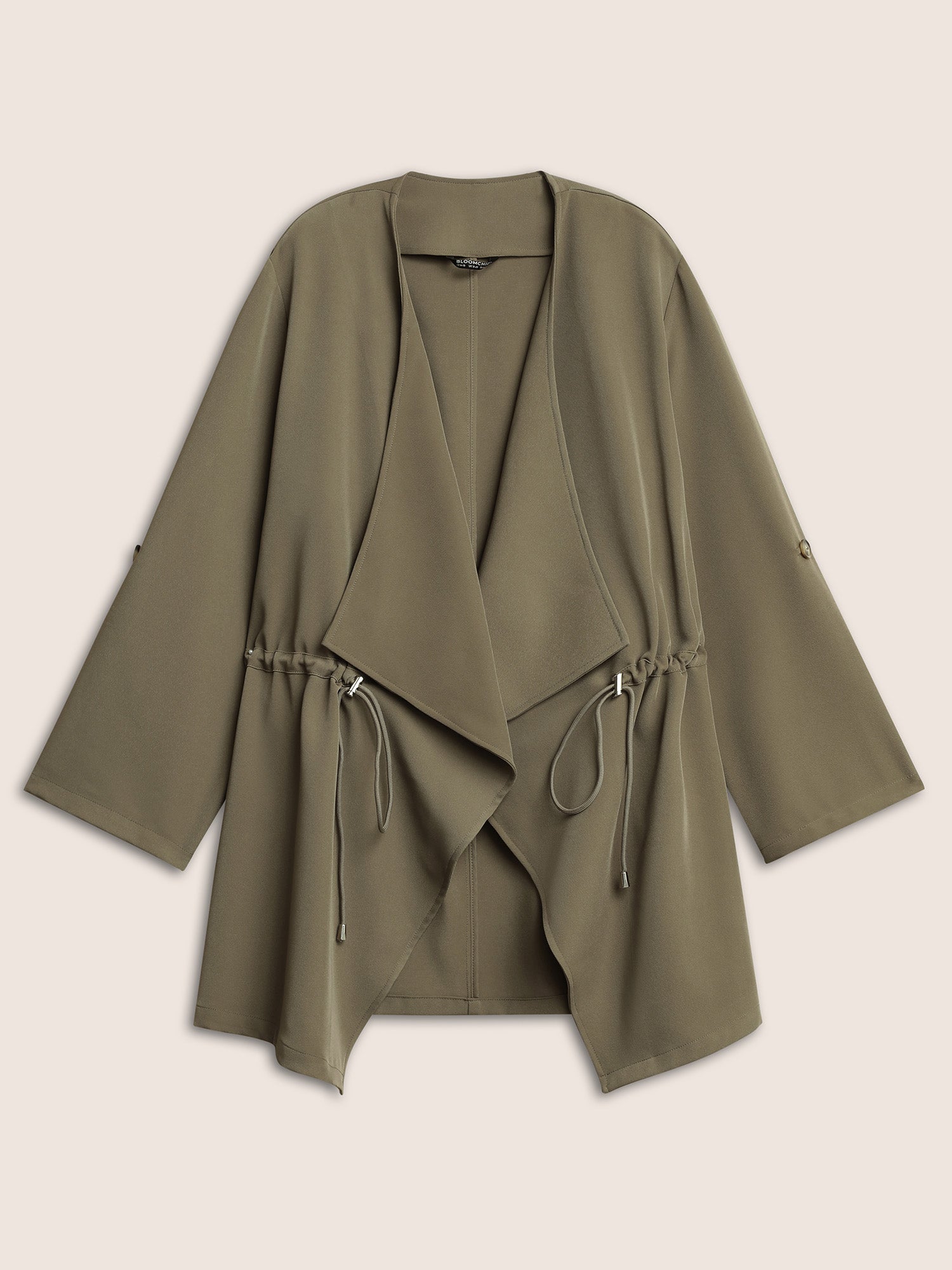 Solid Drawstring Asymmetrical Neck Tab Sleeve Jacket