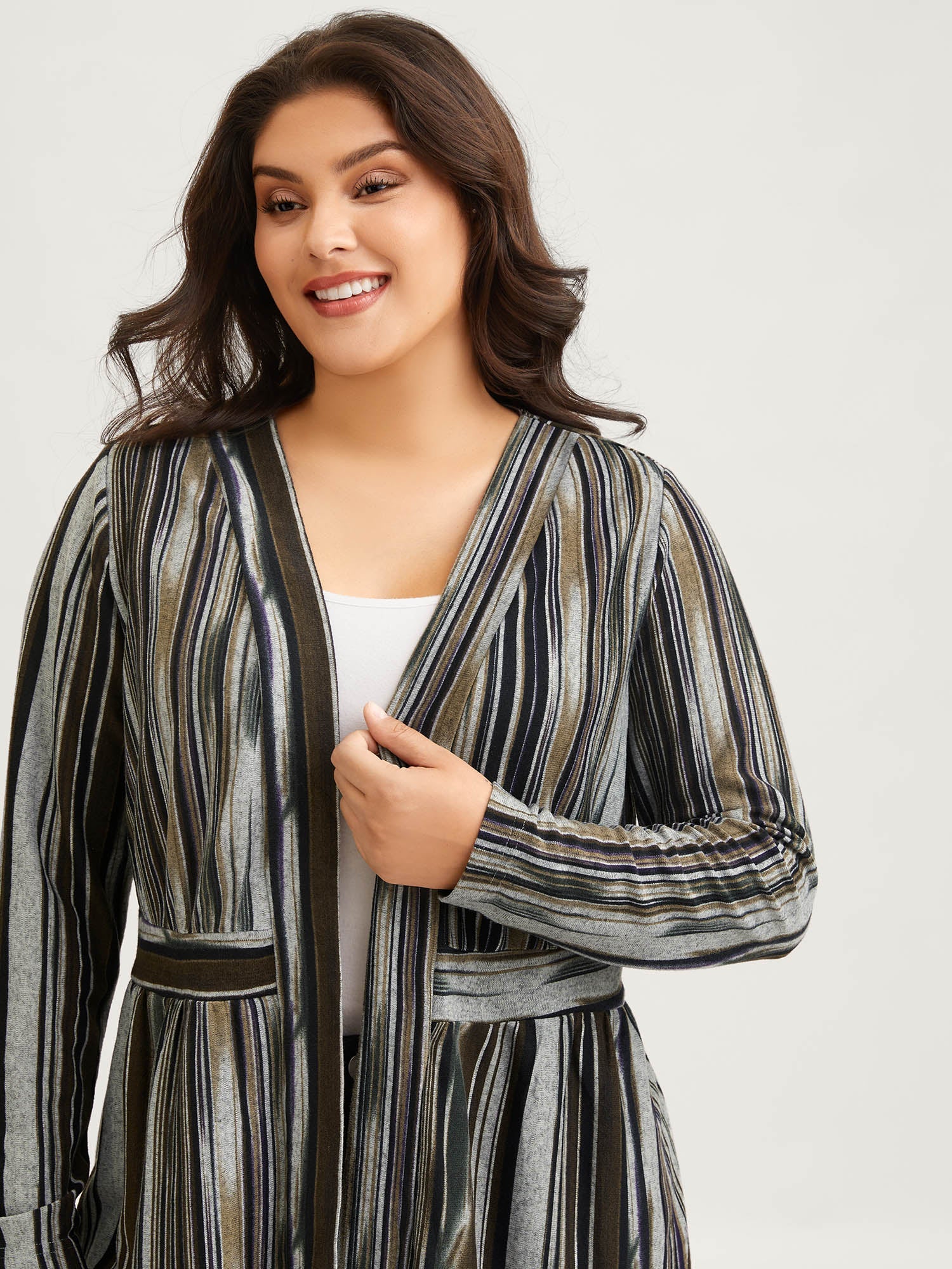 Colored Striped Open Front Waist Defining Jacket