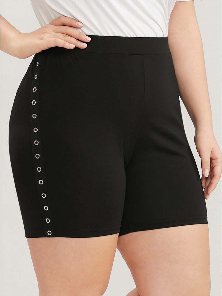 Plain Studded Detail Elastic Waist Shorts