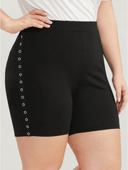 Plain Studded Detail Elastic Waist Shorts