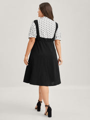 2-In-1 Polka Dots Overall Midi Dress