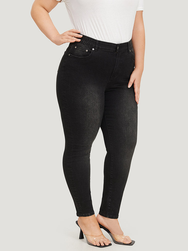 Beaded Detail Pocket Very Stretchy Black Wash Jeans