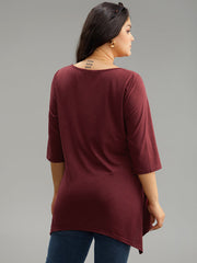 Solid Crochet Lace Mesh Hanky Hem T-shirt